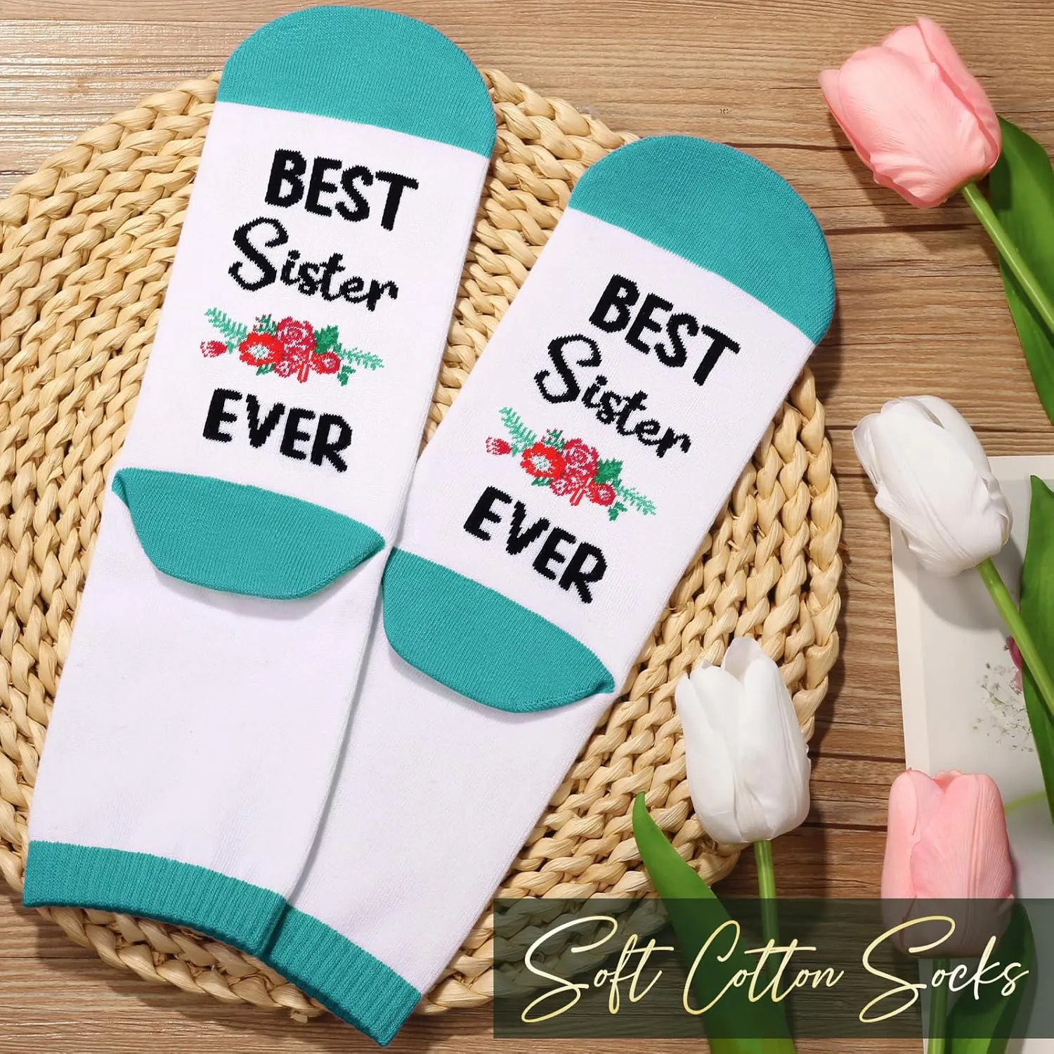 Sisters Gifts from Sister, Mothers Day Gifts for Sister from Brother, Best Sister Birthday Gifts for Sister in Law Soul Sister, Funny Sister Gifts Unique Sister Gift Basket w/Retro Canvas Tote Bag