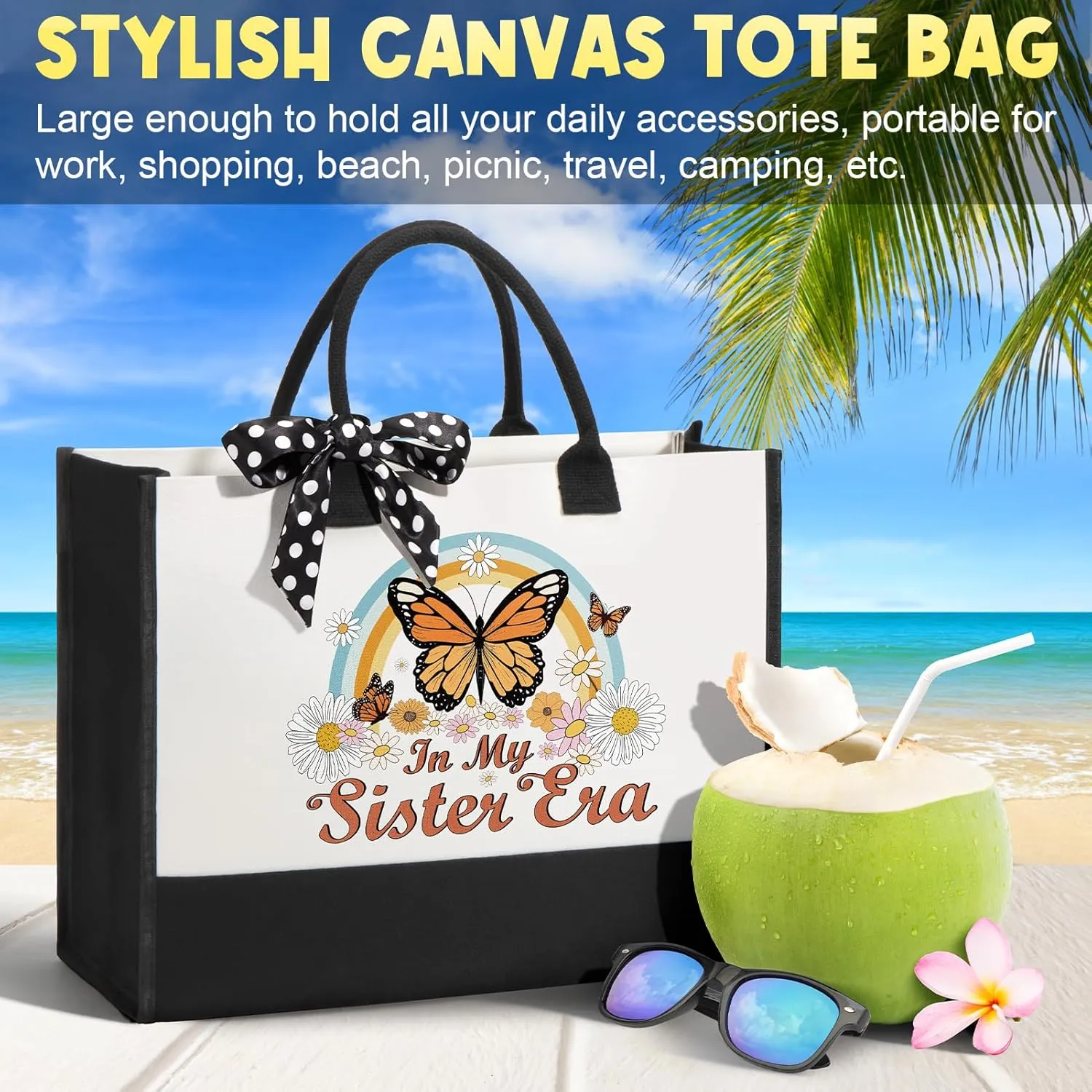 Sisters Gifts from Sister, Mothers Day Gifts for Sister from Brother, Best Sister Birthday Gifts for Sister in Law Soul Sister, Funny Sister Gifts Unique Sister Gift Basket w/Retro Canvas Tote Bag