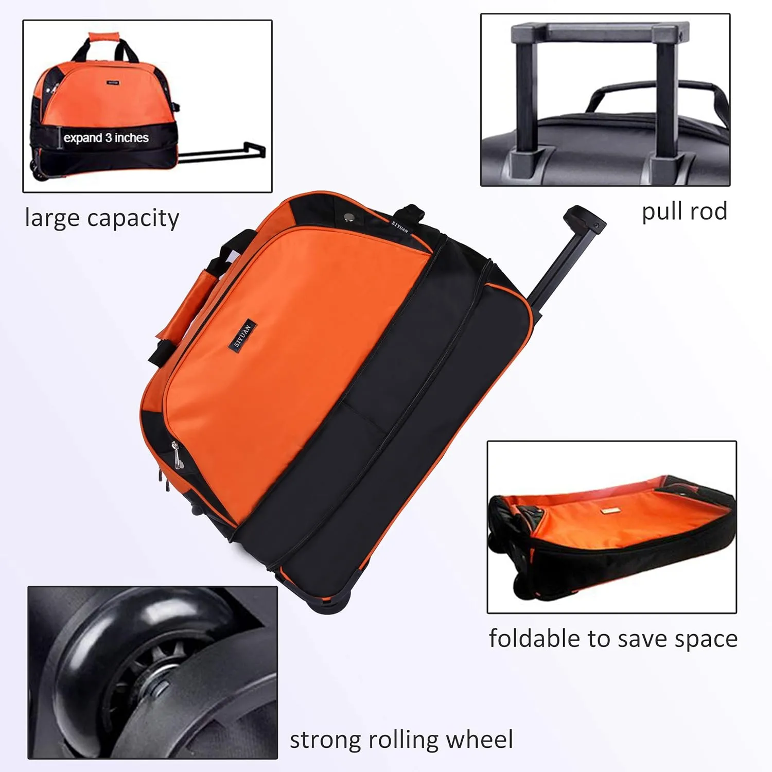 SIYUAN Tote Suitcase Duffel Bag with Wheels Mens Womens Medium Luggage Trolley Case Rolling Duffel Red Medium 20 Inches