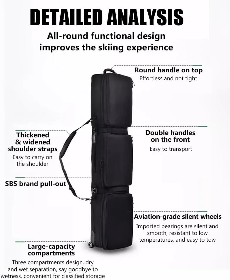 Ski Backpack with Wheels, Rolling Snowboard Travel Backpack for Ski Gear, Mobile Backpack for Ski Snowboarding, Multi Ski/Snowboard Carrying Backpack, Skis Snowboard & Accessories