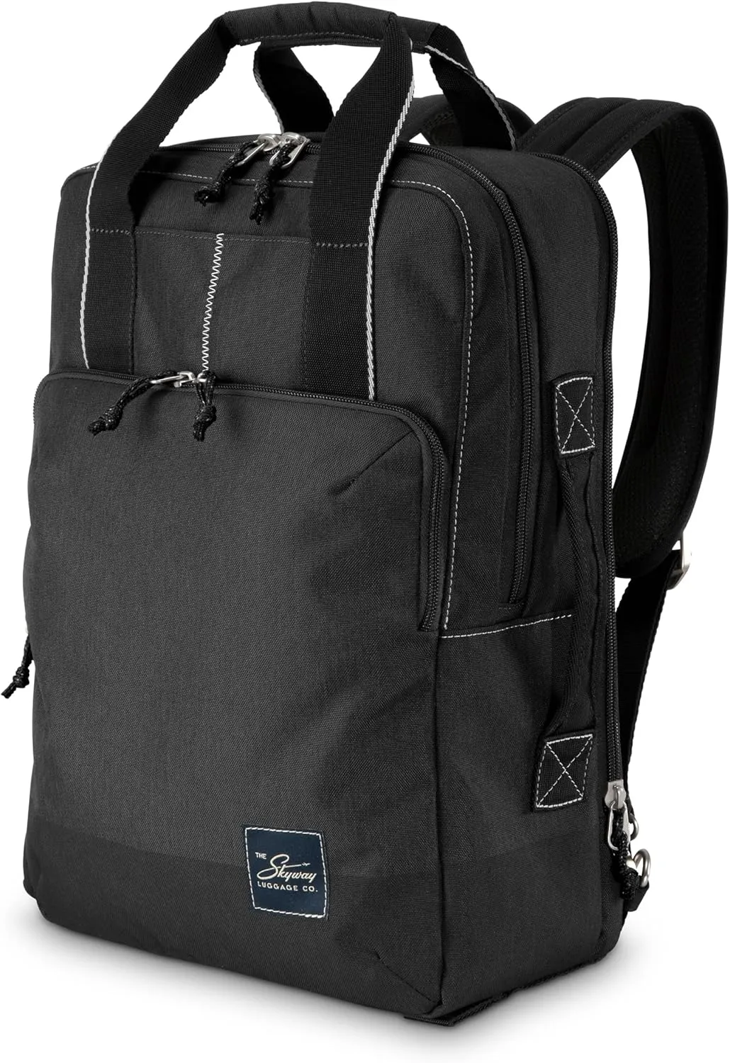 Skyway Luggage Rainier Deluxe Backpack, Eco-Friendly, Made of 100% rPET Travel Laptop Bag for Women & Men, Flight Approved Carry On Backpack, 19L, Crater Black
