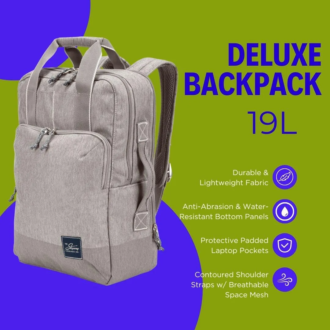 Skyway Luggage Rainier Deluxe Backpack, Eco-Friendly, Made of 100% rPET Travel Laptop Bag for Women & Men, Flight Approved Carry On Bag, 19L, Zion Gray