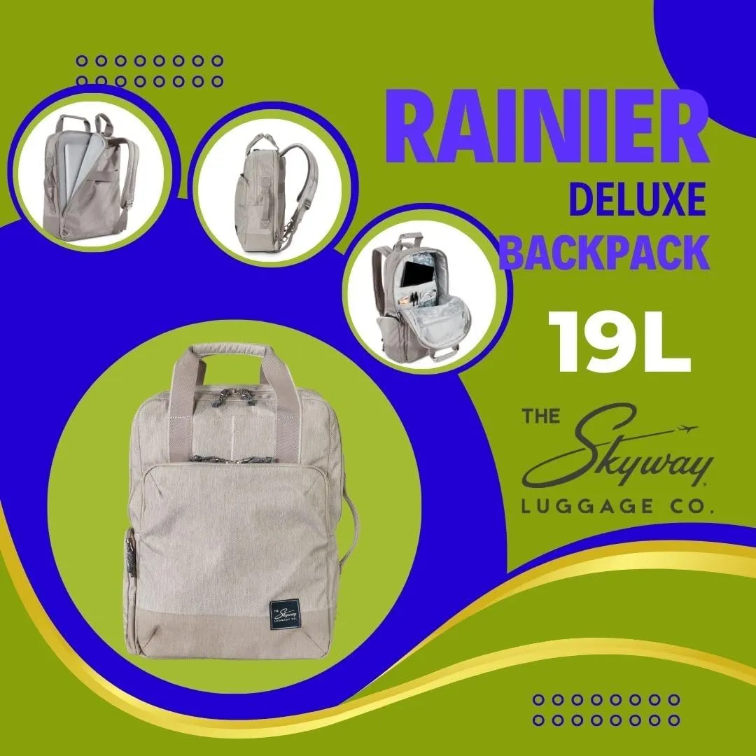 Skyway Luggage Rainier Deluxe Backpack, Eco-Friendly, Made of 100% rPET Travel Laptop Bag for Women & Men, Flight Approved Carry On Bag, 19L, Zion Gray