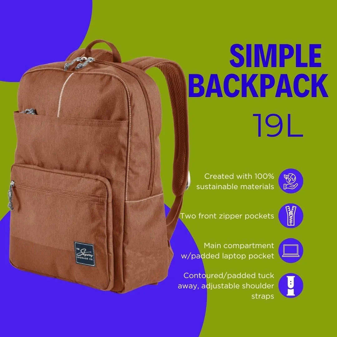 Skyway Luggage Rainier Simple Backpack, Eco-Friendly Made of 100% rPET Travel Laptop Bag for Women & Men, Flight Approved Carry On Bag, 19L, Moab Red