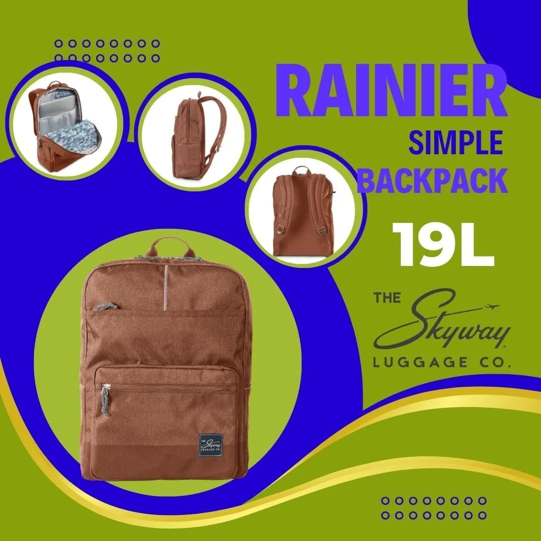 Skyway Luggage Rainier Simple Backpack, Eco-Friendly Made of 100% rPET Travel Laptop Bag for Women & Men, Flight Approved Carry On Bag, 19L, Moab Red