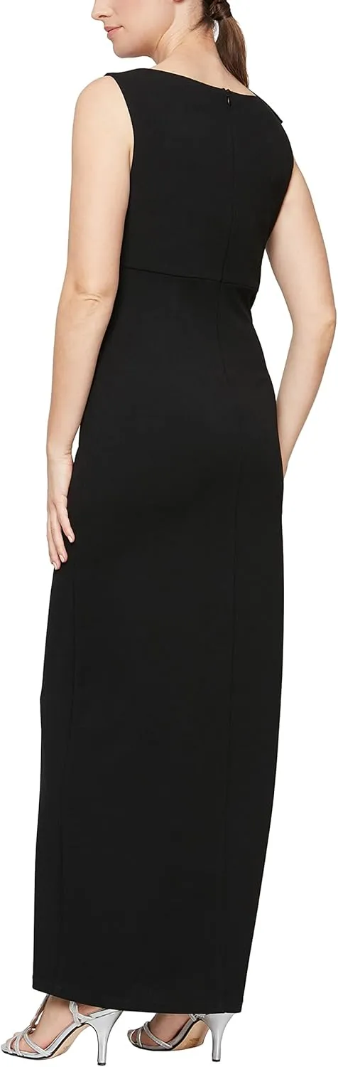S.L. Fashions Women's Long Sleeveless Column Dress with Shoulder Detail and Front Slit (Petite and Regular Sizes)