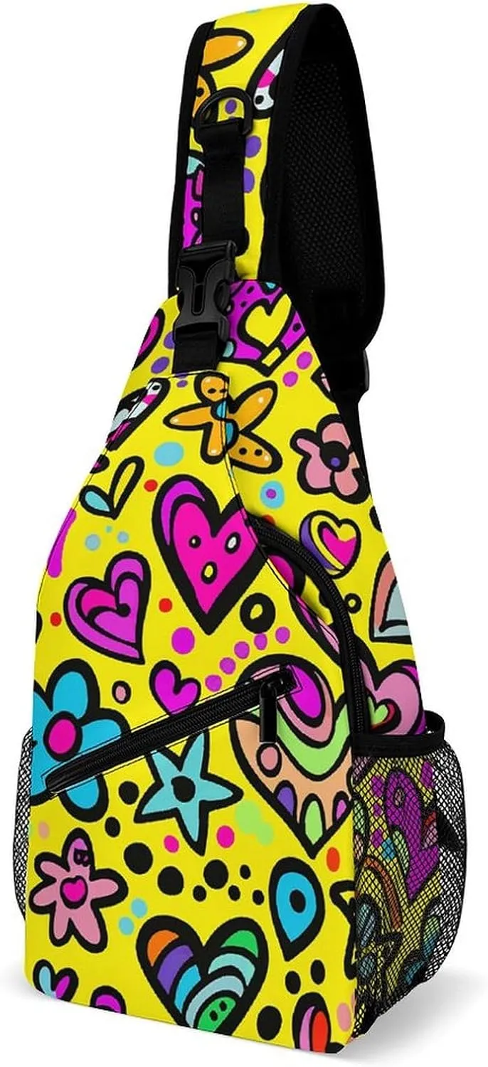 Sling Bags for Women Men Swirls And Dots Sling Backpack Adjustable Belt Casual Chest Daypack Bum Bags Fanny Pack for Travel Sports Running Hiking Waist Packs
