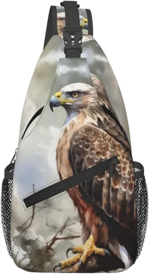 Sling Bags for Women Men Watercolor of Hawk Sitting in The Tree Sling Backpack Adjustable Belt Bum Bags Fanny Pack for Travel Sports Running Hiking Waist Packs