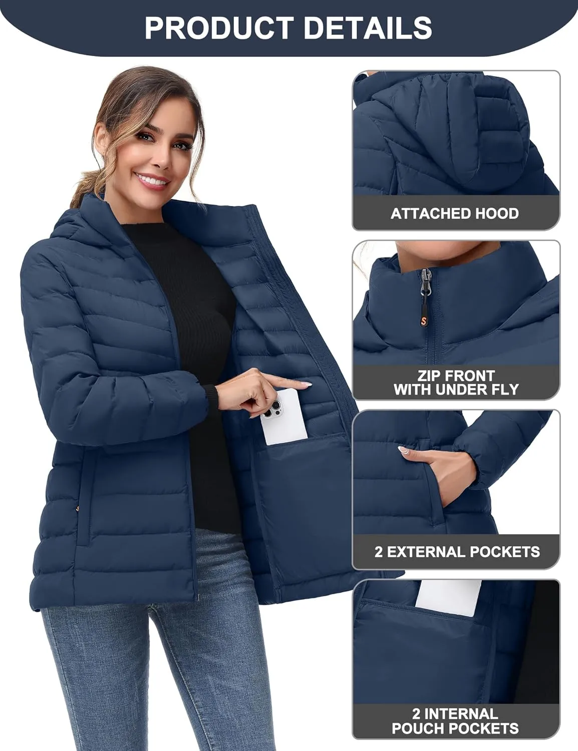 SLOW DOWN Women Winter Down Puffer Coat Warm Hooded Mid-Length Down Jacket for Women with Faux Fur Trim Hood and Pile Collar