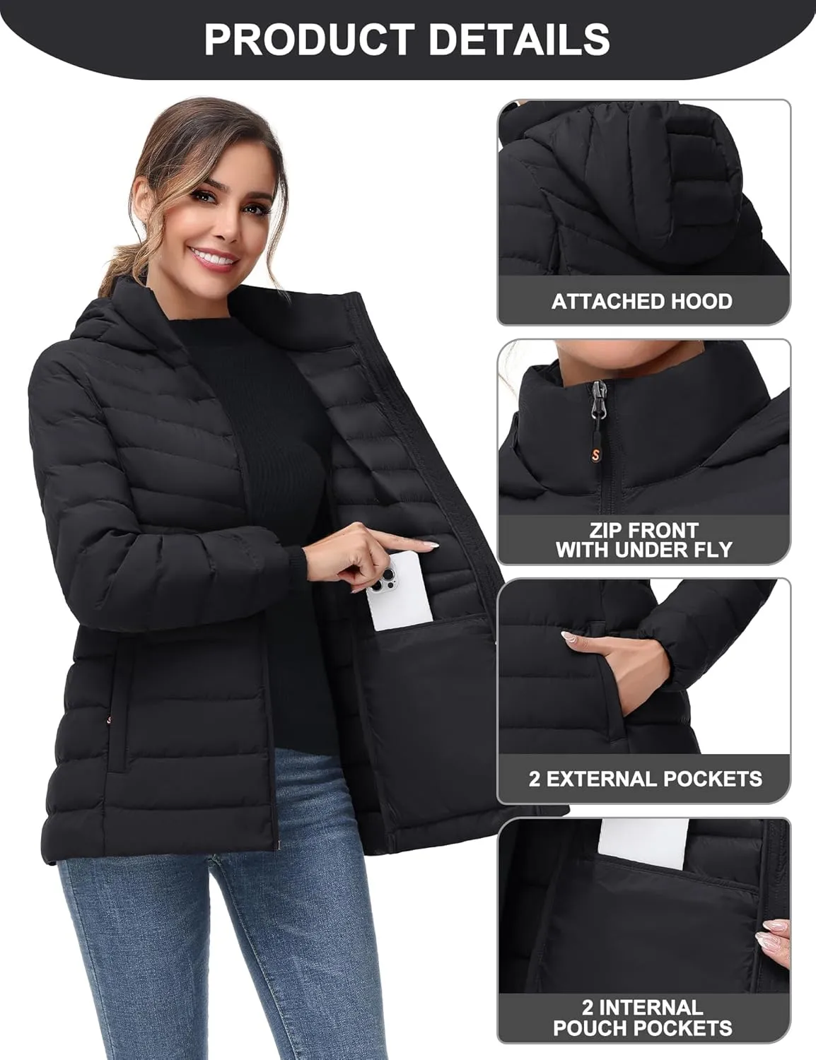 SLOW DOWN Women Winter Down Puffer Coat Warm Hooded Mid-Length Down Jacket for Women with Faux Fur Trim Hood and Pile Collar
