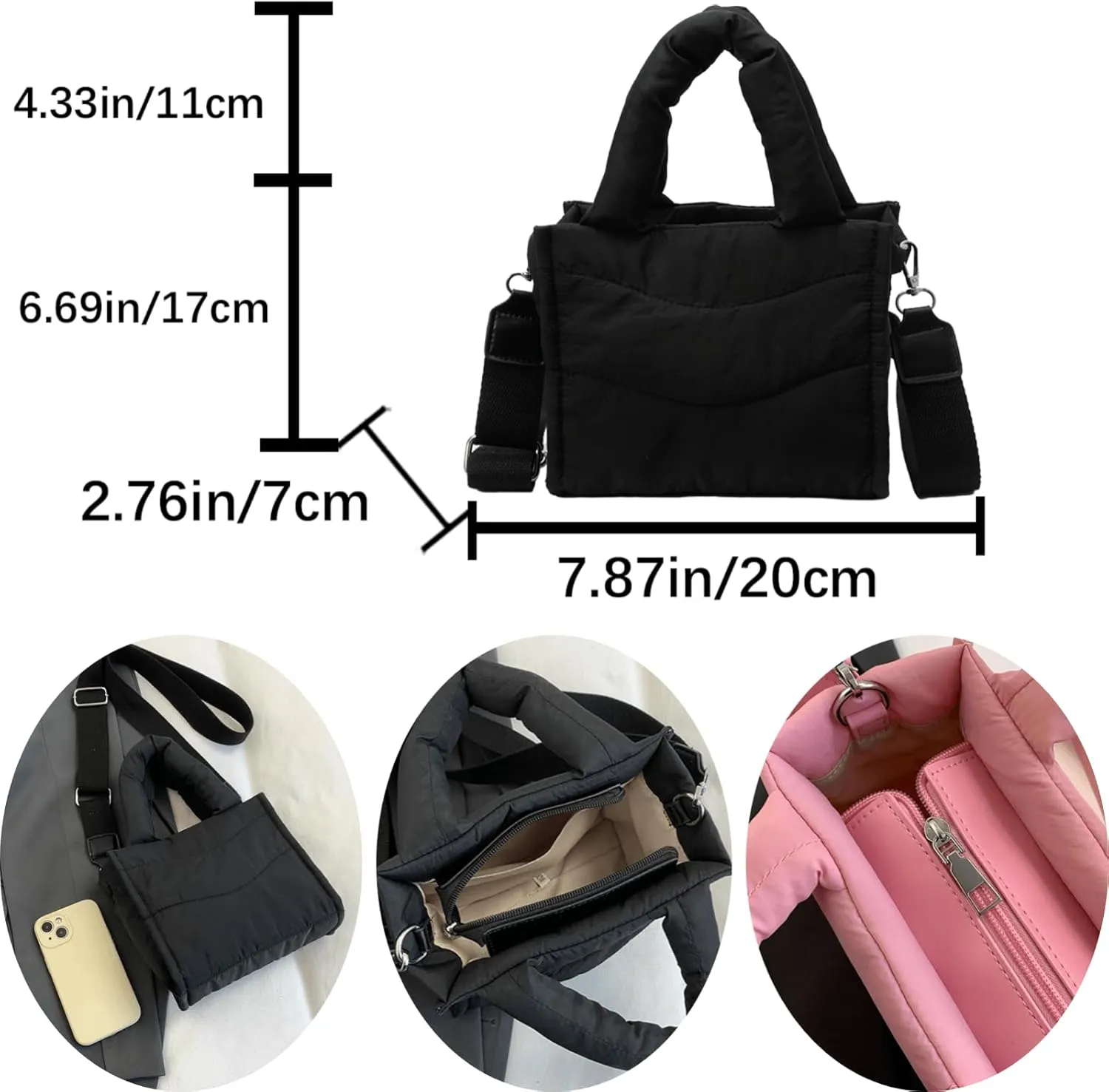 Small Puffer Tote Bag for Women Handbag, Quilted Nylon Shoulder Crossbody Puffy Padded Purse