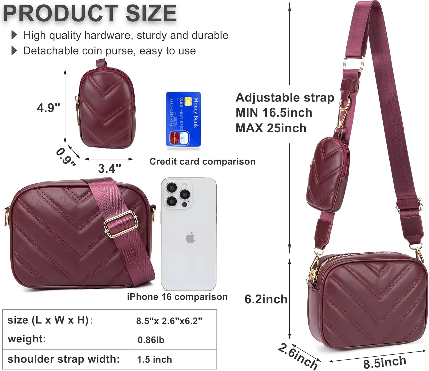 Small Quilted Crossbody Bags for Women Stylish Leather Purse Designer Handbag with Coin Pouch for Shopping, Dating, Traveling
