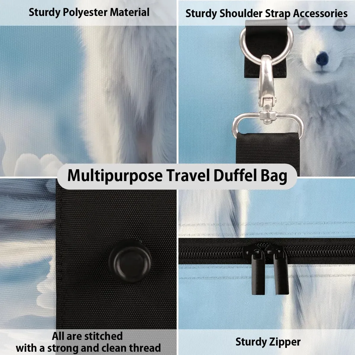 Snow Fox Travel Duffel Bag for Women Men Waterproof Foldable Overnight Weekender Bag Large Capacity Sports Gym Bag