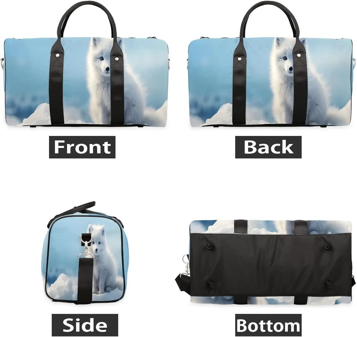 Snow Fox Travel Duffel Bag for Women Men Waterproof Foldable Overnight Weekender Bag Large Capacity Sports Gym Bag
