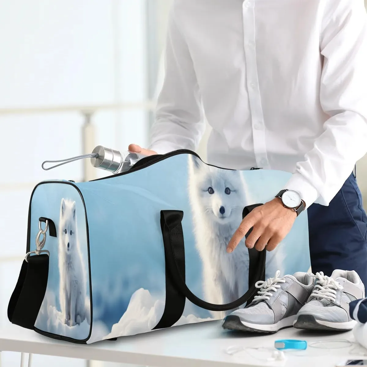 Snow Fox Travel Duffel Bag for Women Men Waterproof Foldable Overnight Weekender Bag Large Capacity Sports Gym Bag