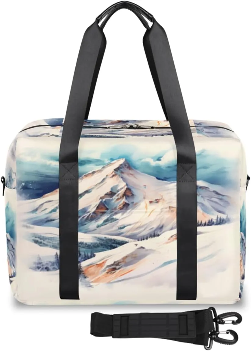 Snow Mountain Ski Slope Womens Travel Bags, Weekender Carry on for Women, Sports Gym Bag, Workout Duffel bag, Overnight Shoulder Bag