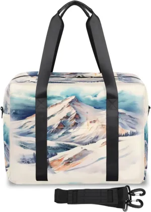 Snow Mountain Ski Slope Womens Travel Bags, Weekender Carry on for Women, Sports Gym Bag, Workout Duffel bag, Overnight Shoulder Bag