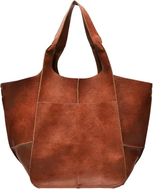 Soft Leather Tote Bag for Women Extra Large Boho Bucket Handbag Oversized Purse Shoulder Bag for Working Traveling