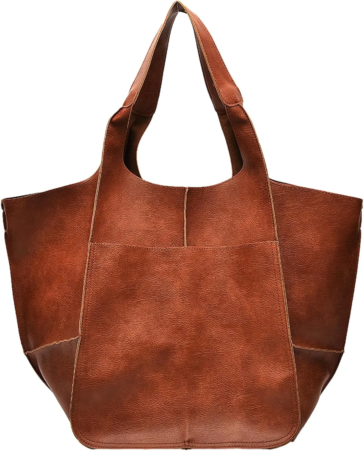 Soft Leather Tote Bag for Women Extra Large Boho Bucket Handbag Oversized Purse Shoulder Bag for Working Traveling