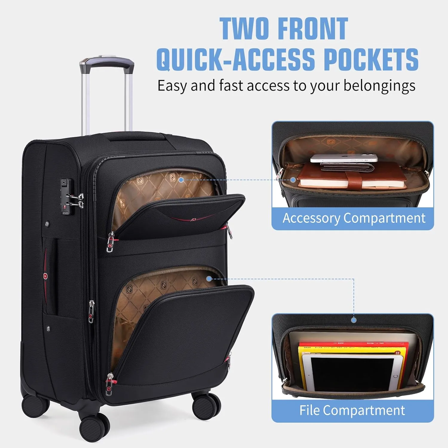 Softside Expandable Luggage with 4 Spinner Wheels, Durable Carry-On Luggage Suicase (Purple, 2-Piece Set 21/25)