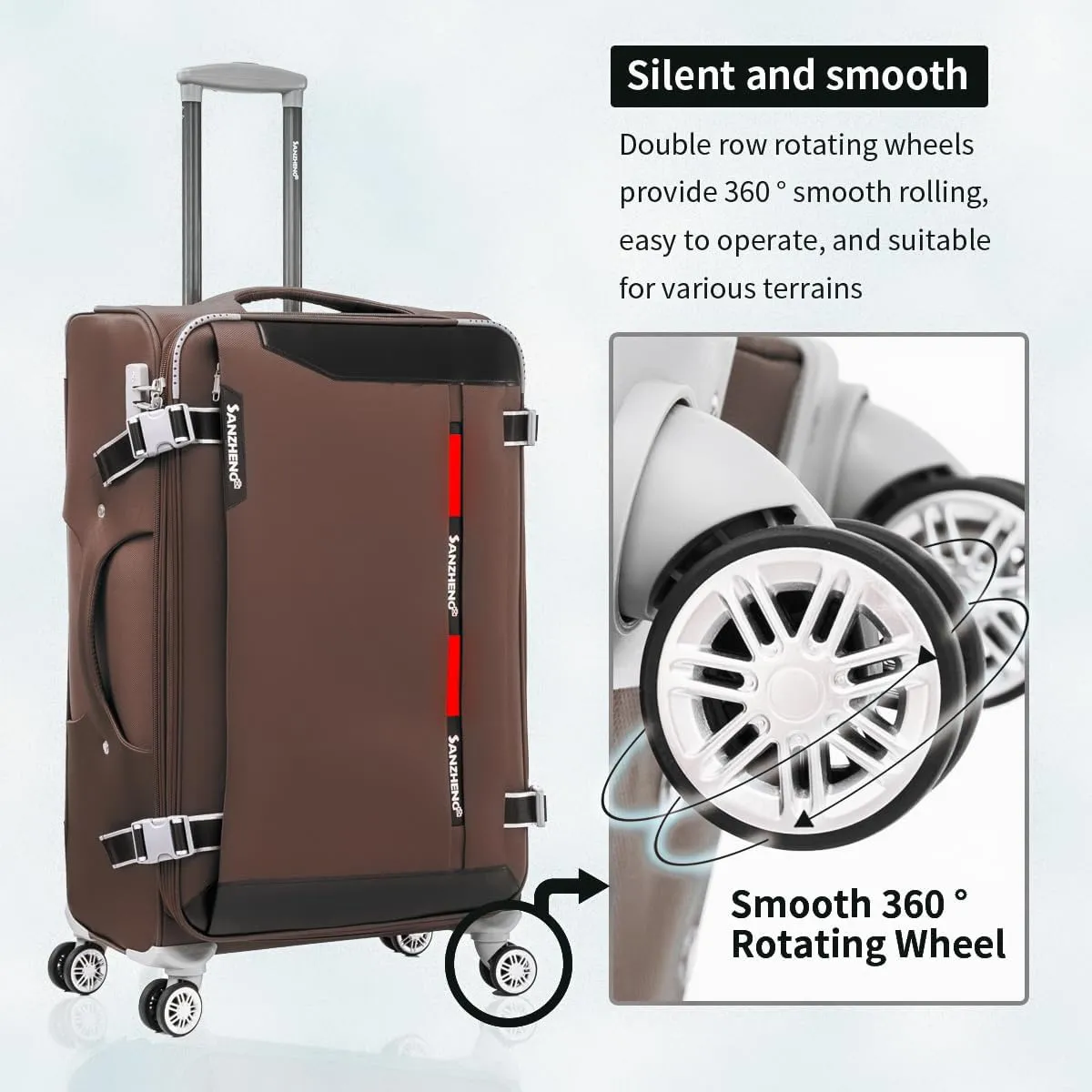 Softside Luggage Set with Spinner Wheels, 4 Piece Expandable Fabric Large Suitcases Set with TSA Lock (Coffee, 20/24/28/32inch)