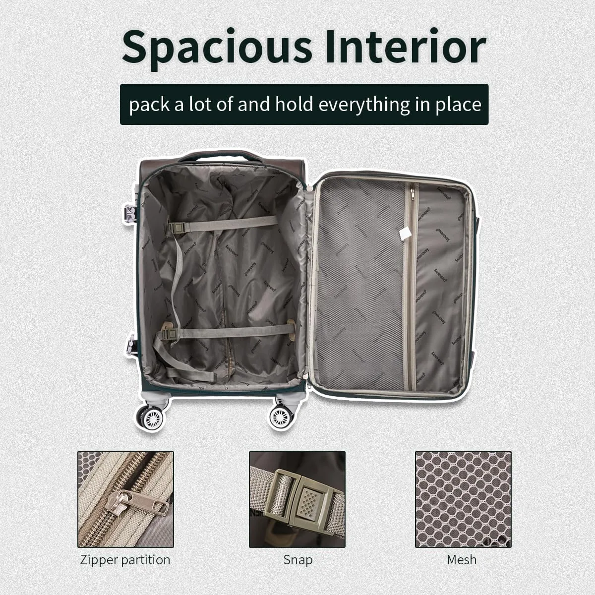Softside Luggage Set with Spinner Wheels, 4 Piece Expandable Fabric Large Suitcases Set with TSA Lock (Coffee, 20/24/28/32inch)