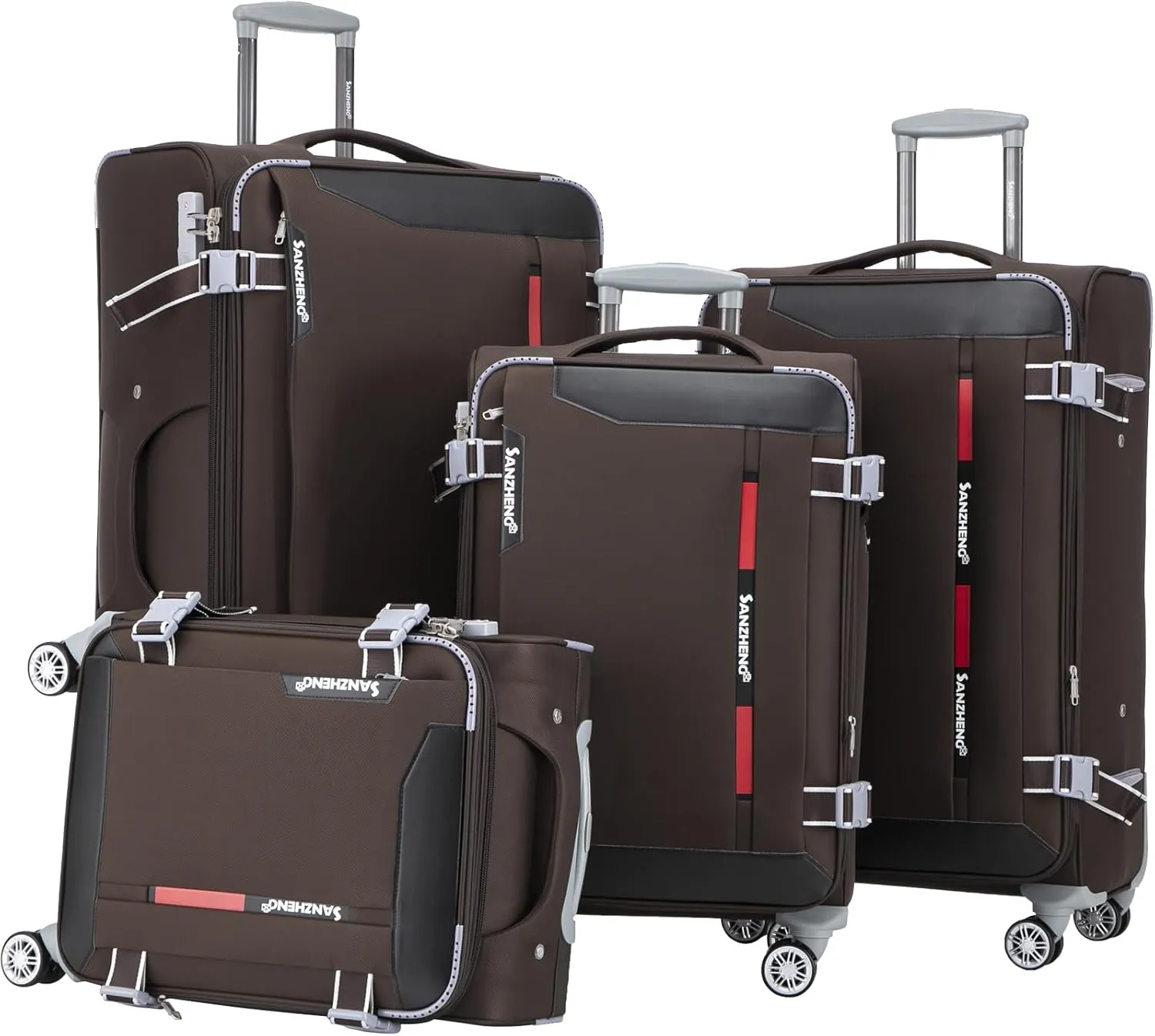 Softside Luggage Set with Spinner Wheels, 4 Piece Expandable Fabric Large Suitcases Set with TSA Lock (Coffee, 20/24/28/32inch)