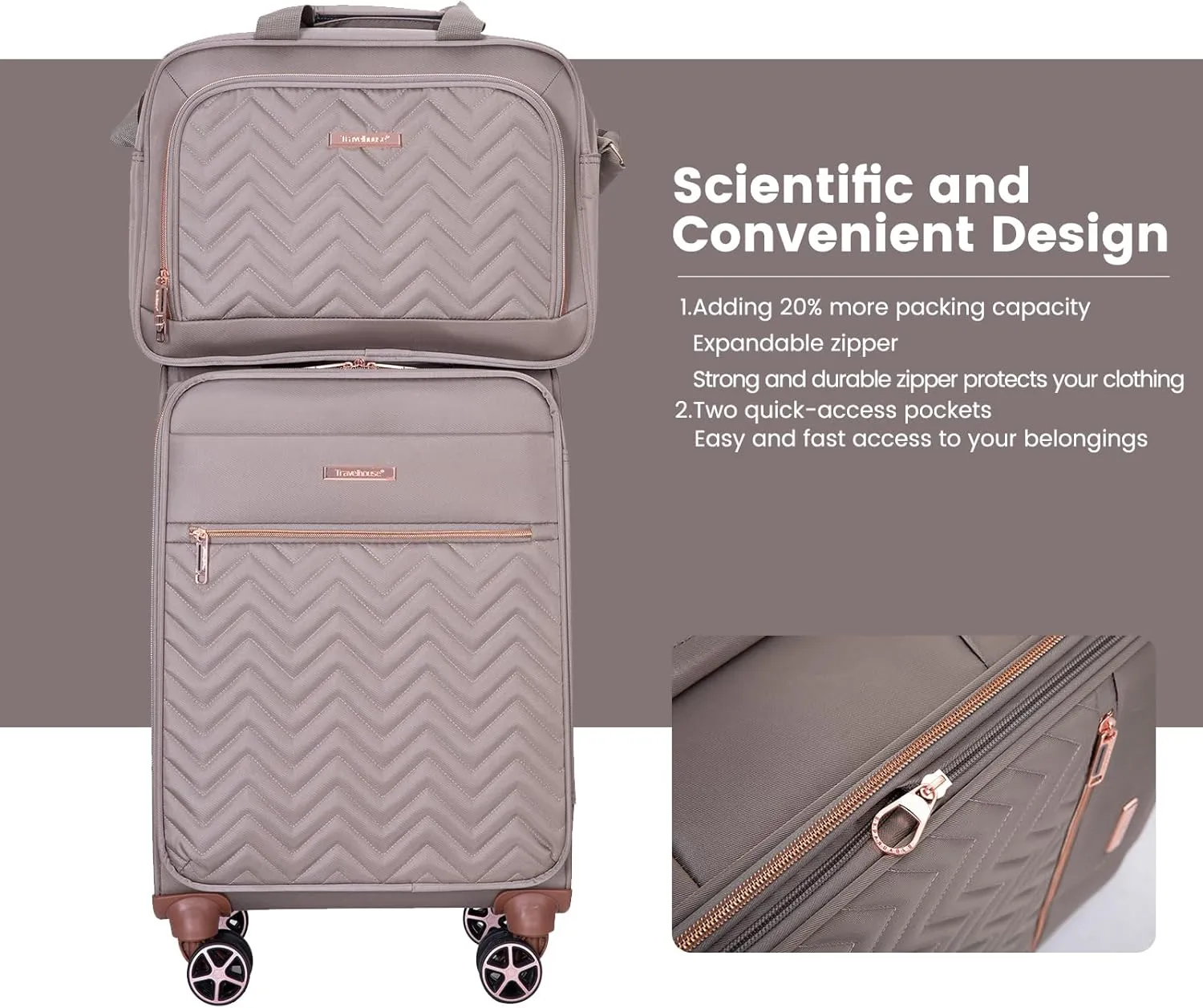 Softside Upright Luggage Set 4 piece, Terylene Expandable Lightweight Suitcase Sets with Double Spinner Wheels (16/20/24/28), Khaki