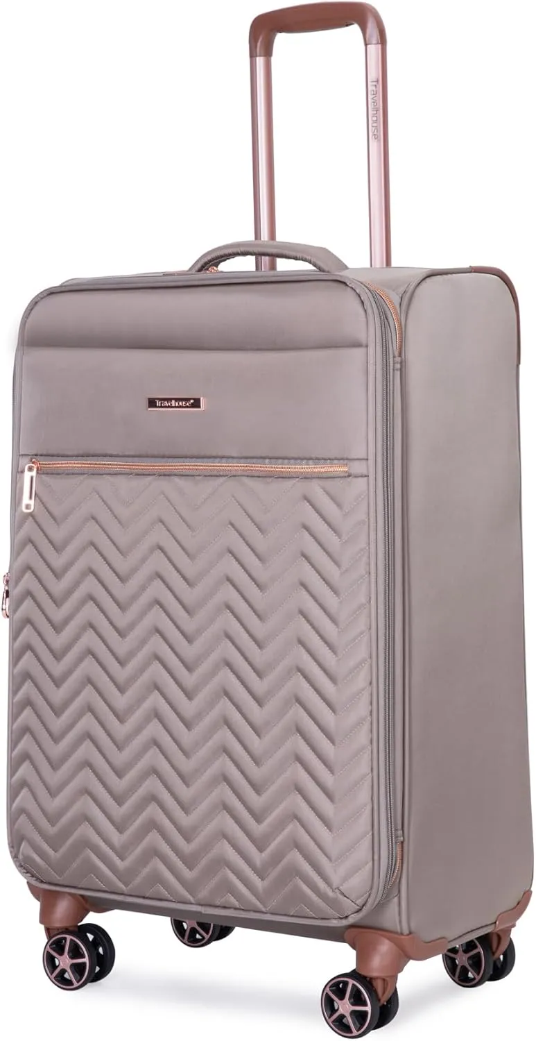 Softside Upright Luggage Set 4 piece, Terylene Expandable Lightweight Suitcase Sets with Double Spinner Wheels (16/20/24/28), Khaki
