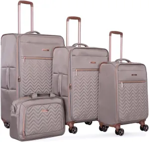 Softside Upright Luggage Set 4 piece, Terylene Expandable Lightweight Suitcase Sets with Double Spinner Wheels (16/20/24/28), Khaki