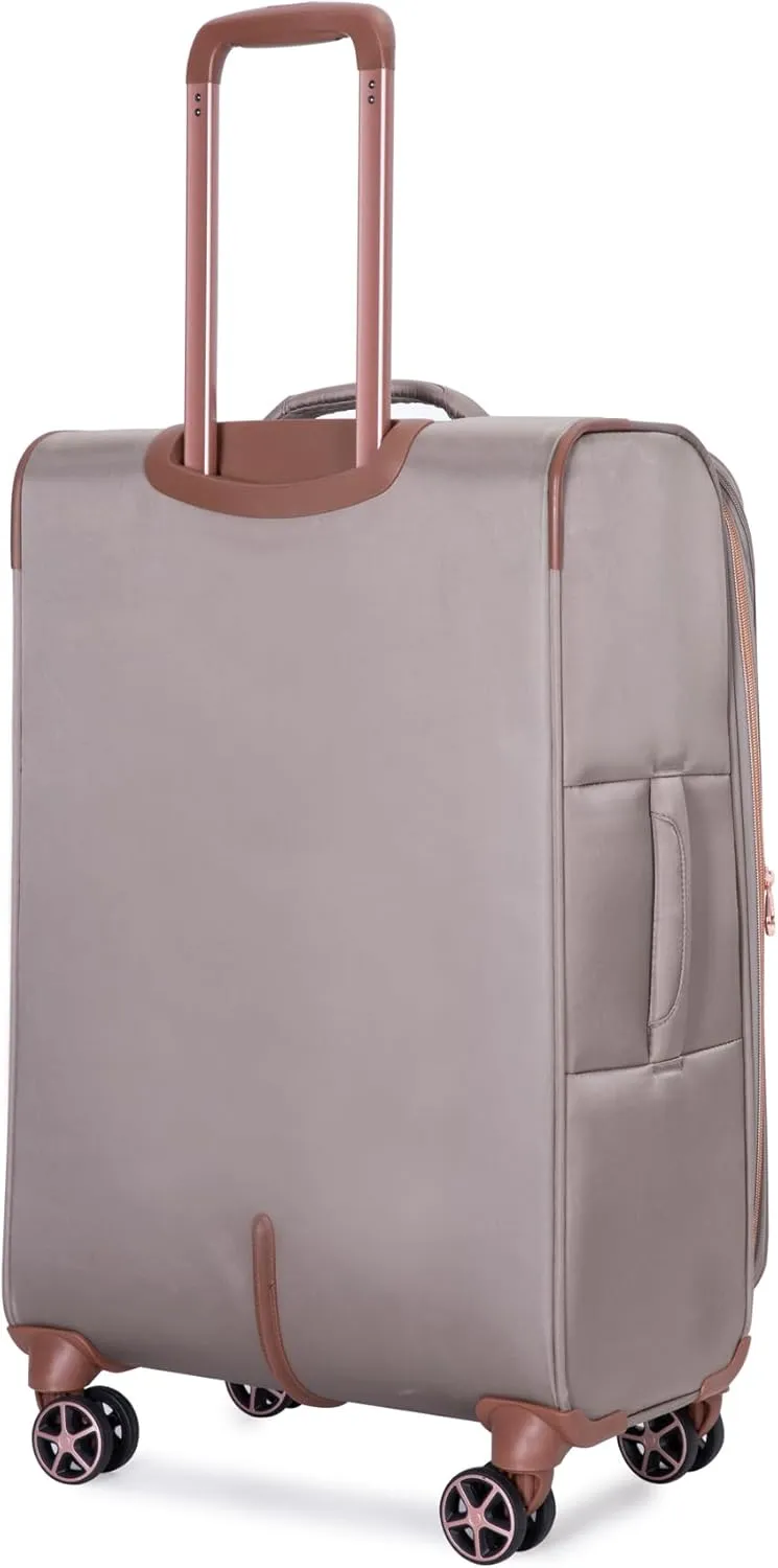 Softside Upright Luggage Set 4 piece, Terylene Expandable Lightweight Suitcase Sets with Double Spinner Wheels (16/20/24/28), Khaki