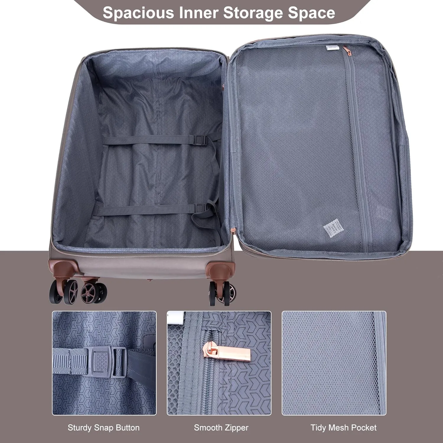 Softside Upright Luggage Set 4 piece, Terylene Expandable Lightweight Suitcase Sets with Double Spinner Wheels (16/20/24/28), Khaki