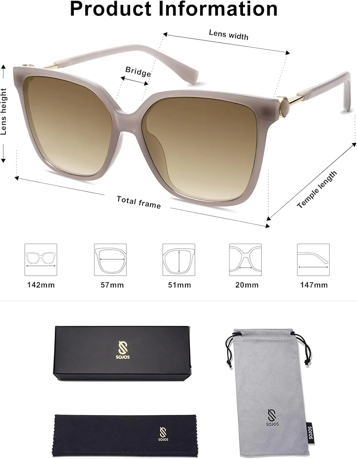 SOJOS Fashion Square Sunglasses for Women Trendy UV Protection Lens Womens Sunnies Sunglasses SJ2196