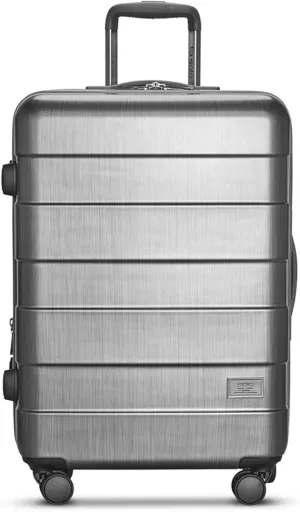 Solo New York 26" Check In Spinner - Checked Luggage for Travel, Suitcase with Wheels, Hardside Rolling Bag for Men & Women, Expandable Body, Lightweight, Interior Compression Straps - Re:Serve, Gray