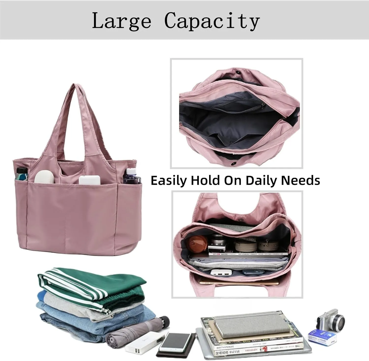 SOYMWIN Tote Bag for Women,Large Tote Bag with Compartments and Multiple Pockets,Quilted Shoulder Bag for Travel Work Sports