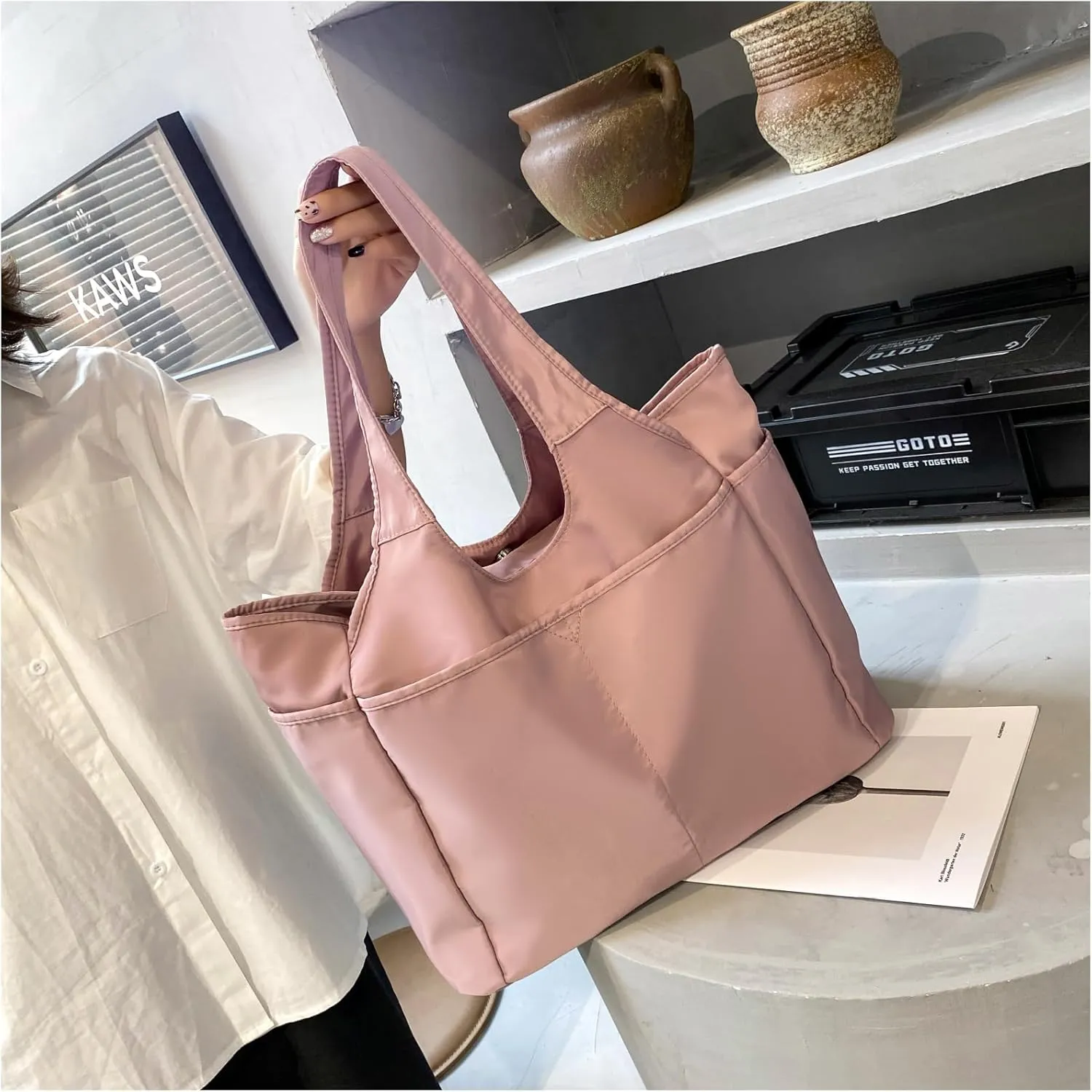 SOYMWIN Tote Bag for Women,Large Tote Bag with Compartments and Multiple Pockets,Quilted Shoulder Bag for Travel Work Sports
