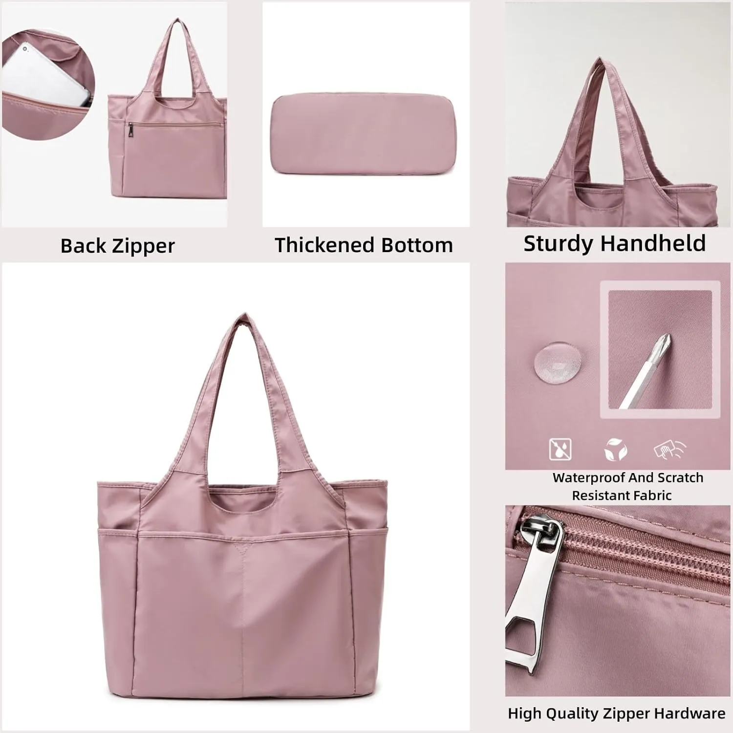 SOYMWIN Tote Bag for Women,Large Tote Bag with Compartments and Multiple Pockets,Quilted Shoulder Bag for Travel Work Sports
