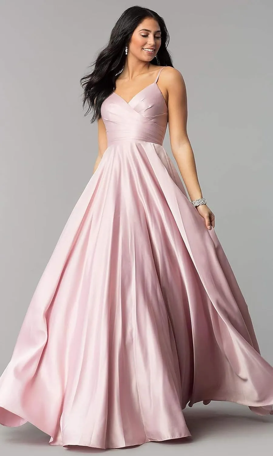 Spaghetti Straps Prom Dresses for Women 2025 Long Satin Ball Gown Pleated Formal Evening Gown with Pockets