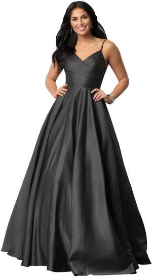 Spaghetti Straps Prom Dresses for Women 2025 Long Satin Ball Gown Pleated Formal Evening Gown with Pockets