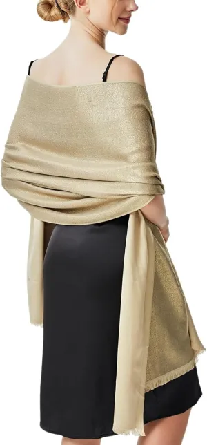 Sparkling Metallic Pashmina Shawl Wraps Scarf for Evening Party Bridal Wedding Formal Dresses