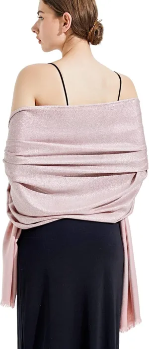 Sparkling Metallic Pashmina Shawl Wraps Scarf for Evening Party Bridal Wedding Formal Dresses