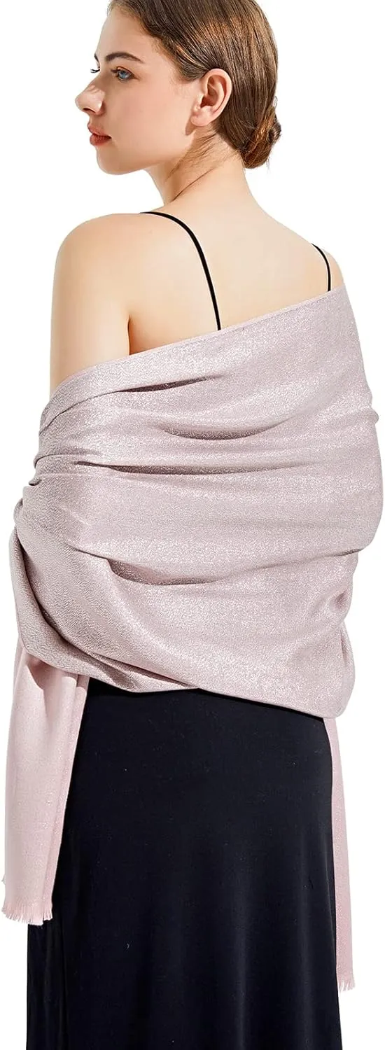 Sparkling Metallic Pashmina Shawl Wraps Scarf for Evening Party Bridal Wedding Formal Dresses