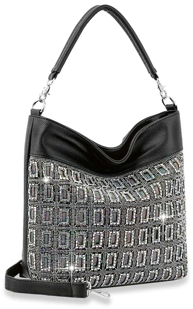 Sparkling Rhinestone Grid Design Hobo