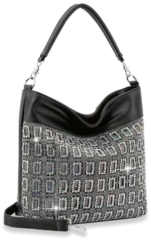 Sparkling Rhinestone Grid Design Hobo