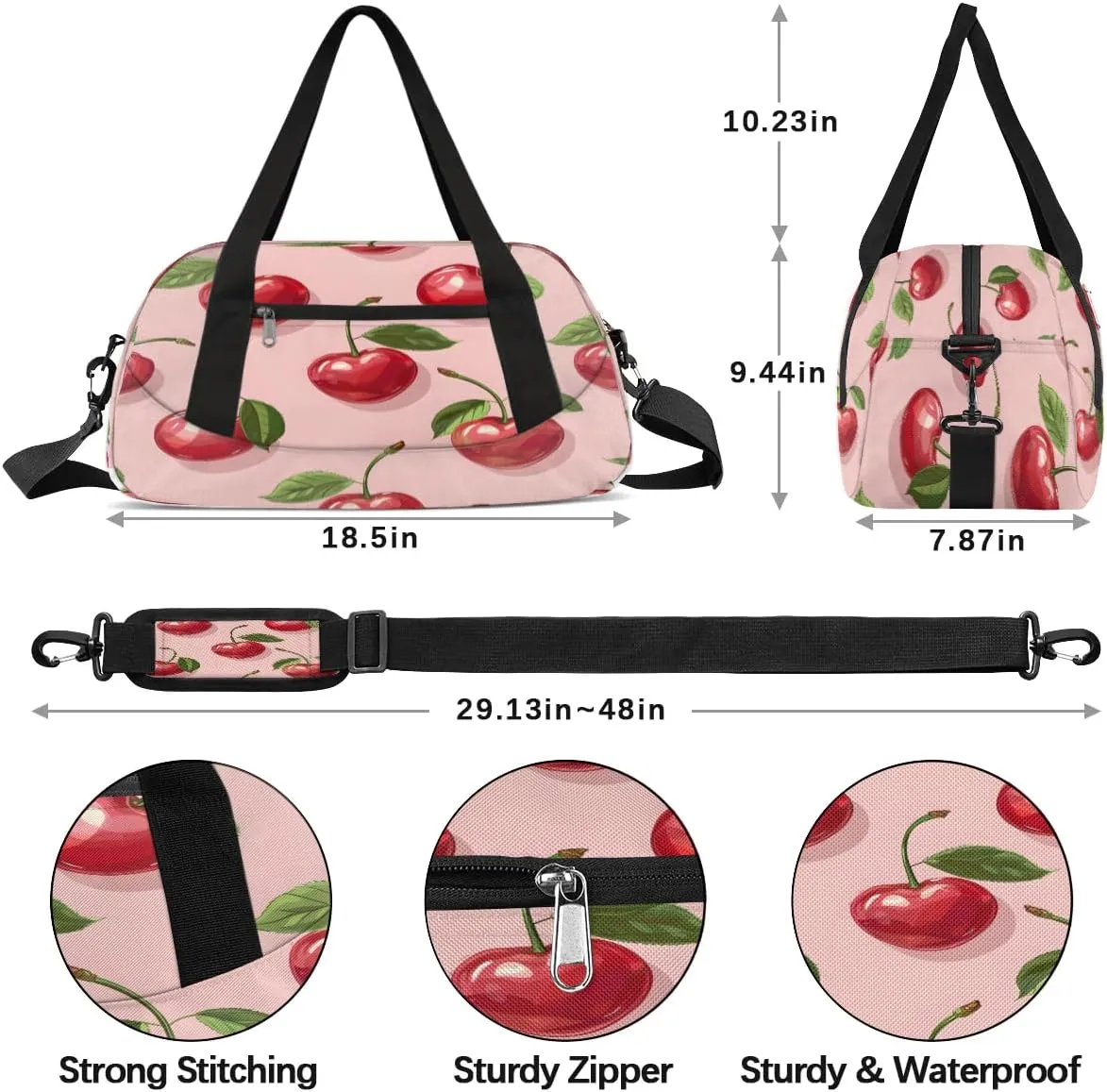 Sport Duffel Bag Cherry Theme Kids Gym Bag Weekender Overnight Bags for Boys Girls Teens Carry On Workout Travel Bag