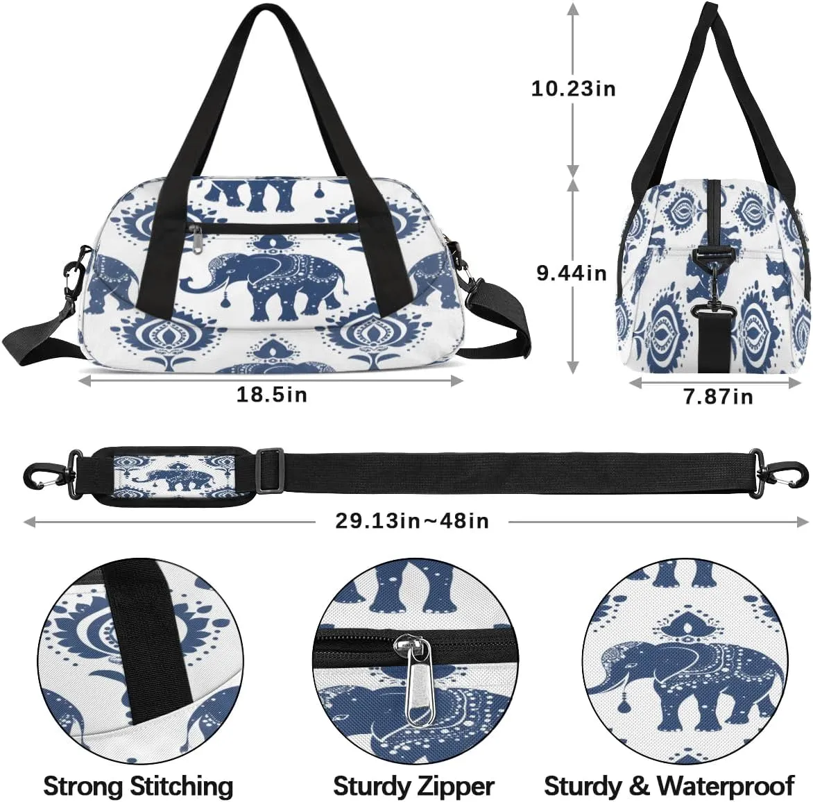 Sport Duffel Bag Elephant Print Kids Gym Bag Weekender Overnight Bags for Boys Girls Teens Carry On Workout Travel Bag