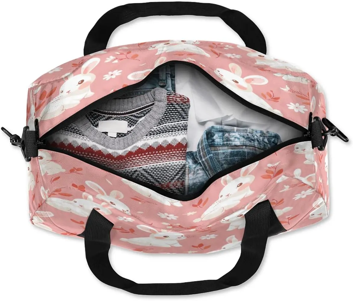 Sport Duffel Bag Flowers Bunny Rabbit Kids Gym Bag Weekender Overnight Bags for Boys Girls Teens Carry On Workout Travel Bag