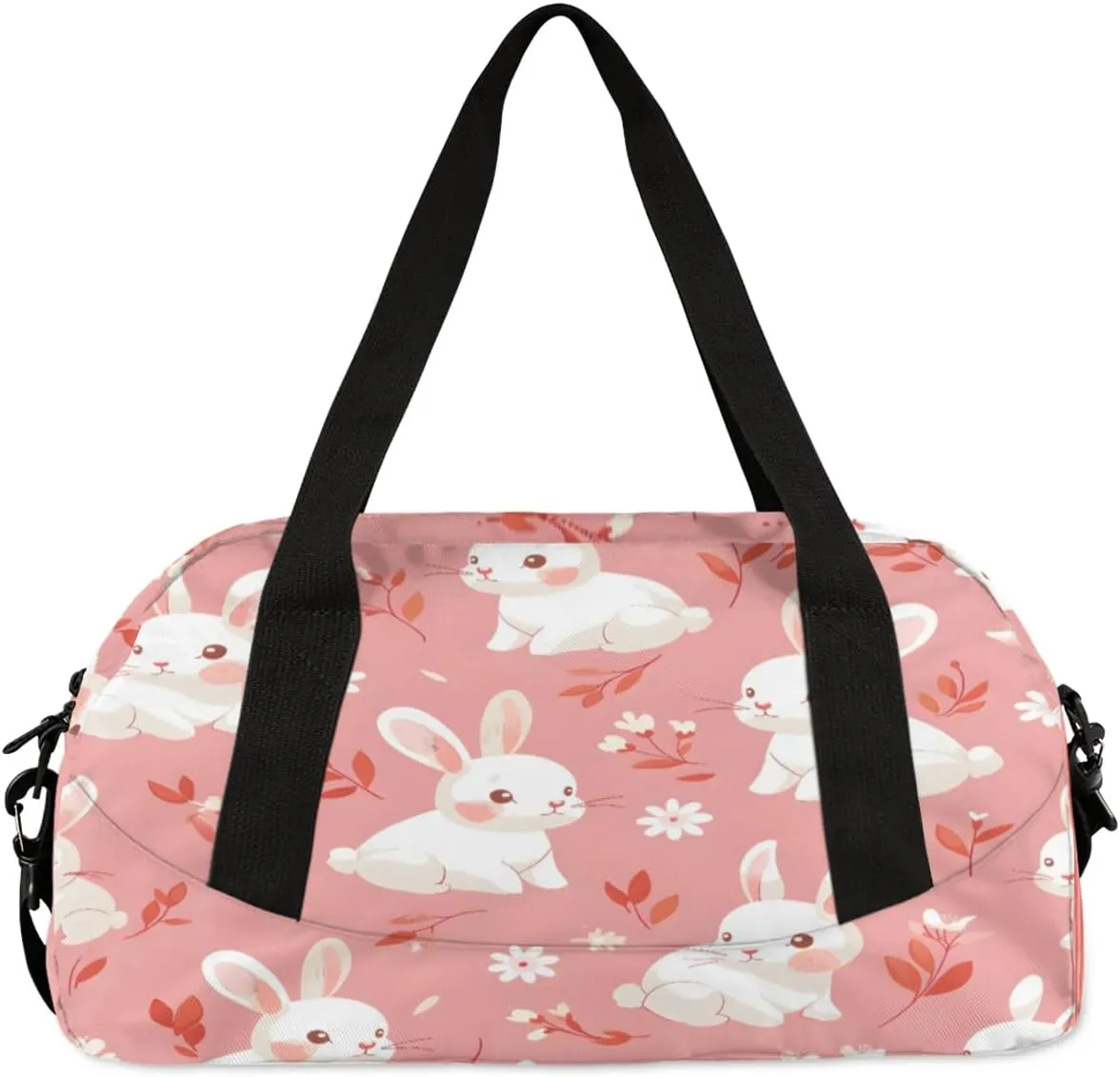 Sport Duffel Bag Flowers Bunny Rabbit Kids Gym Bag Weekender Overnight Bags for Boys Girls Teens Carry On Workout Travel Bag