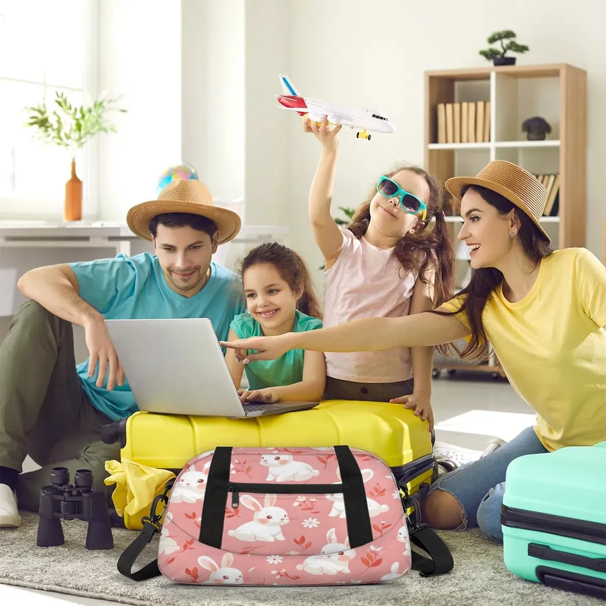 Sport Duffel Bag Flowers Bunny Rabbit Kids Gym Bag Weekender Overnight Bags for Boys Girls Teens Carry On Workout Travel Bag