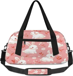 Sport Duffel Bag Flowers Bunny Rabbit Kids Gym Bag Weekender Overnight Bags for Boys Girls Teens Carry On Workout Travel Bag